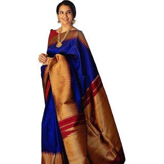 SGF11 MG Women's Kanjivaram Soft Silk Saree With Blouse Piece (Dark Blue)